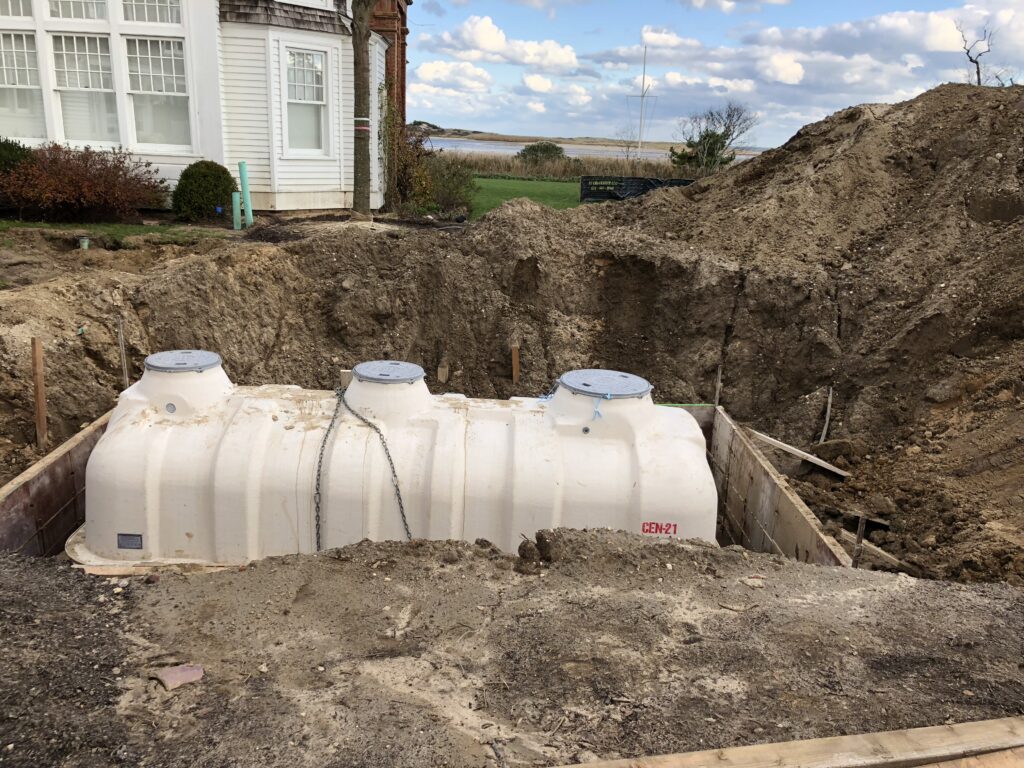 A large Fuji Clean low-nitrogen septic tank ready for installation.